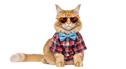 Isolated Cat in Shirt and Sunglasses