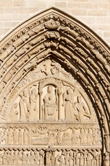 Notre-Dame de Paris Cathedral. Western Facade. Portal of Saint Anne..   Paris. France.