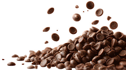 Obraz premium HD realistic chocolate chips on beige background isolated on white png