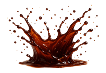 Coffee splash with swirling droplets and arcs