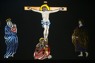 Saint Anthony coptic church artwork : Jesus on the cross.  Jerusalem. Israel.