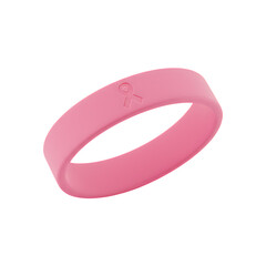Matte pink silicone wristband for breast cancer awareness isolated on transparent background