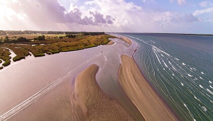 Aerial View of Serene Estuary with Sandbars