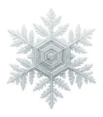 Snowflake with a layered hexagonal design and fine details