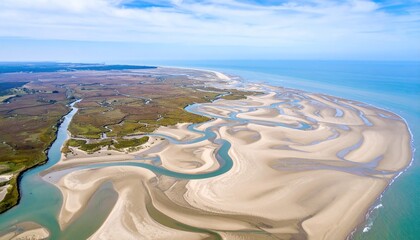 Aerial View of Serpentine Tidal Flats and Coastal River
