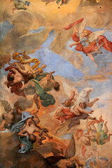 Saint Ambrose & Saint Charles basilica ceiling fresco.  Rome. Italy.
