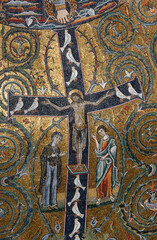 12th century fresco in San Clemente basilica : Christ's triumph on the cross.  Rome. Italy.