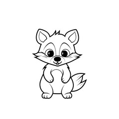 Cute cartoon animal character in black and white outline drawing, standing and smiling, suitable for coloring books.