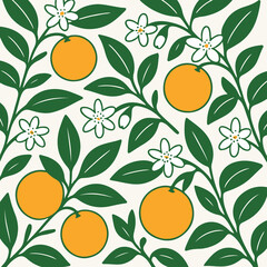 Citrus Branches Background Illustration, Modern Flat Botanical Design With Leaves And Blossoms, Clean Minimal Style