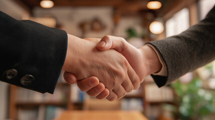 Close-up handshake business partnership ― ビジネスパートナーシップの握手クローズアップ