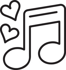 Simple black outline of a musical note with two hearts symbolizing love