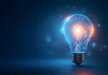 Glowing digital light bulb symbolizing innovation and ideas