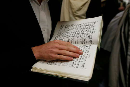 Sukhot celebration in the sukha of the Eastern Parkway Lubavitch synagogue in Brooklyn .  New York. USA.