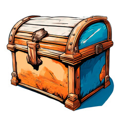 An old comic book-style chest on a white background with an empty space for text.