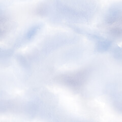 Seamless background with watercolor splashes and underflows in cold blue-purple scale as an addition to winter, cloudy. Hand drawn watercolor illustration imitates an overcast sky with seamless clouds