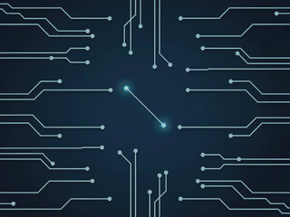 Futuristic circuit board background with glowing technology lines, abstract digital network pattern, cyber electronic motherboard design for innovation and hi-tech projects