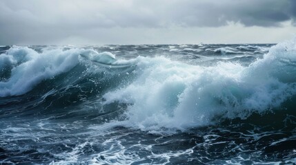 Spectacular Seaview: Surging Azure Ocean Waves with White Foam & Water Splashes Under Clear Blue Sky&mdash;A Dynamic, Majestic Natural Scene of Sunlight, Fresh Sea Breeze & Vast Tranquility for Healing Vaca