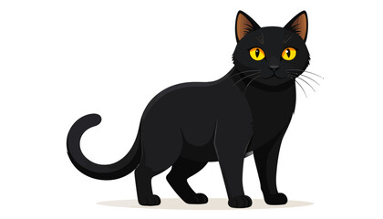 A sleek black cat with piercing yellow eyes, captured in a detailed illustration showcasing its mysterious allure and elegance