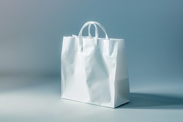 Flawless Image of Image of White Paper Bag with Handles on Grey Background with Shadows