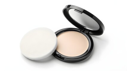 Realistic Translucent Powder Compact Mockup – Blank Cosmetic Packaging with Soft Puff, Minimal Beauty Makeup Product Design Template for Branding and Presentation