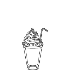 Illustration of a milkshake with whipped cream and a straw.
