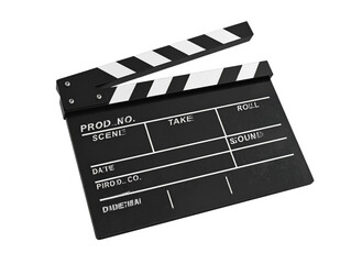 3D Rendered Movie Clapperboard in Side Perspective, Isolated PNG  