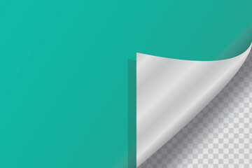 Realistic Curled page with shadow on transparent background, curled corners of a sheet of paper- stock illustration