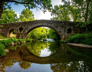 Fototapeta premium Ancient stone bridge over a tranquil river