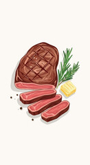 Obraz premium Delicious Grilled Steak with Rosemary and Butter.