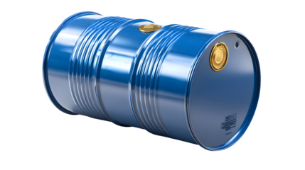 HD realistic blue metal oil barrel isolated on white or white png