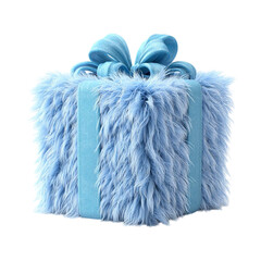 Fluffy Blue Gift Soft Surprise with Luxury Present on Black Background.