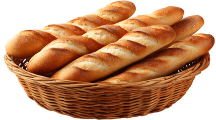 HD realistic basket of baguettes isolated on white png