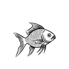 Black and white illustration of a goldfish, showcasing intricate details and textures.