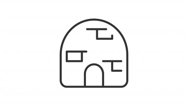 Igloo ui icon line animation. House built of snow blocks. Inuits ice house. Northern tribes building structure animated user interface element isolated on white. HD video with alpha channel