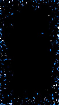 blue and white confetti border frame isolated alpha channel animation,celebration and black friday big sale shopping vertical social media motion design element	