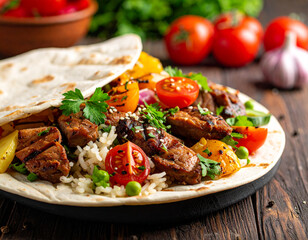 Delicious Close up Beef Wrap with Fresh Vegetables and Rice Recipe