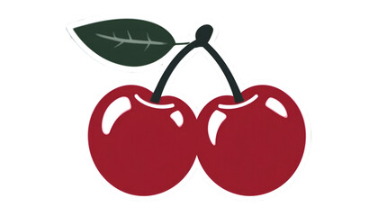 Two red cherries with a green leaf isolated on transparent background © khubaib Ali
