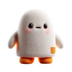 Fluffy Friend Cute White Character Isolated on Black Background.