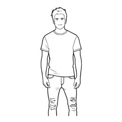 Handsome Man Black and White Illustration Vector Image Male Portrait Fashion Sketch Line Art Design