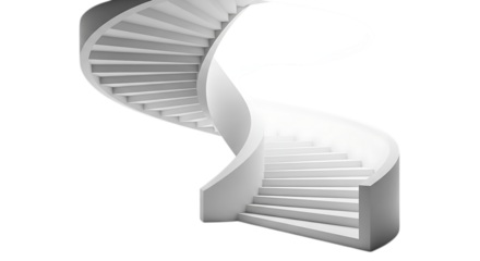 Illustration of white spiral staircase isolated on transparent background in a modern building
