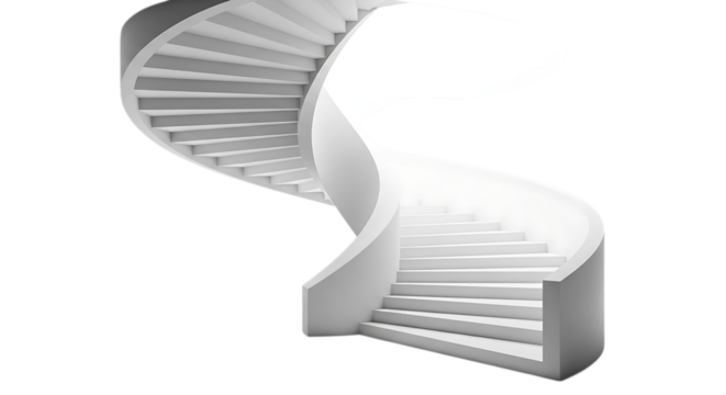 Illustration of white spiral staircase isolated on transparent background in a modern building