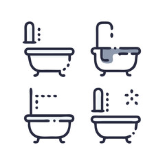 Bathroom Dashed Line Icon Set. Minimal Vector Icons for Interior Design and Plumbing