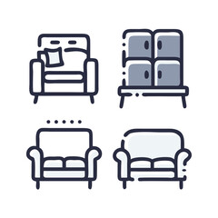 Home Furniture Dashed Line Icon Set. Modern Minimal Vector Icons for Interior Design