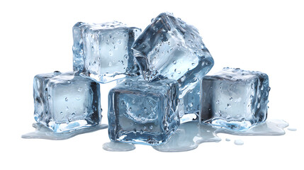 Obraz premium HD realistic melting ice cubes stacked isolated on white png