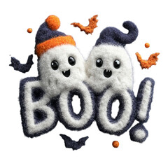 Fluffy Ghosts Boo Halloween Festive Characters with Isolated.