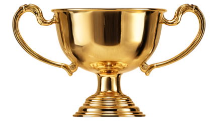 HD realistic large gold trophy cup with handles isolated on white png