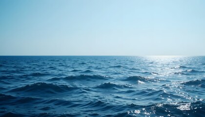 Fototapeta premium Blue Ocean Waves with Bright Horizon under Clear Sky