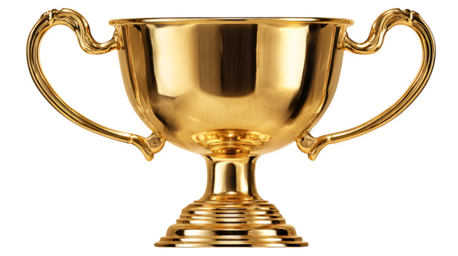 HD realistic large gold trophy cup with handles isolated on white png