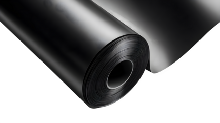 black plastic roll foil top view isolated on white