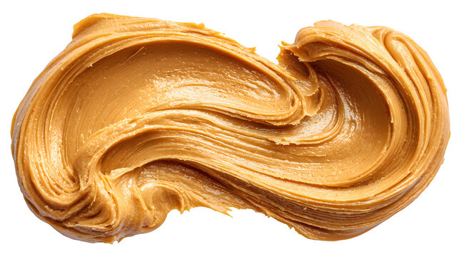 creamy peanut butter swirl texture smear isolated on white